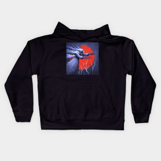 Fantasy character and red moon Kids Hoodie